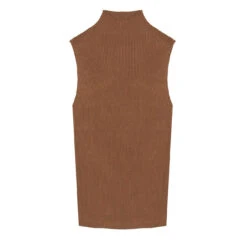 Sunspel Womens Mulberry Silk Rib Vest Jumper Dark Sand(Sunspel Womens Mulberry Silk Rib Vest Jumper Dark Sand)