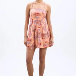 Damson Madder Peaches Mini Apron Dress Papaya Holiday Print(Damson Madder Peaches Mini Apron Dress Papaya Holiday Print) -Best Clothing Store 0001 DamsonMadderPeachesMiniApronDressPapayaHolidayPrint
