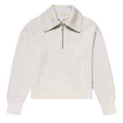 Sunspel Womens Ribbed Half Zip Jumper Ecru(Sunspel Womens Ribbed Half Zip Jumper Ecru)