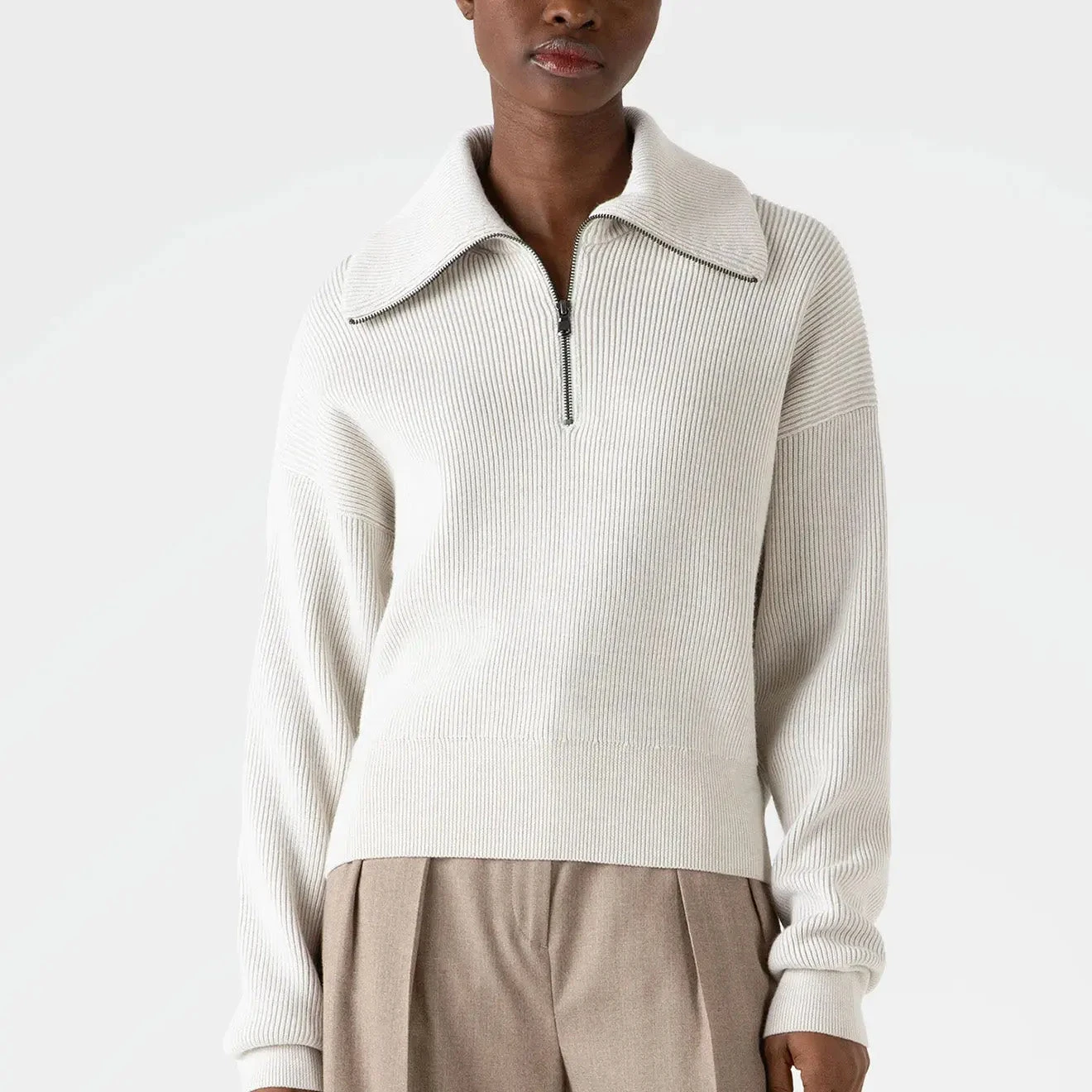 Sunspel Womens Ribbed Half Zip Jumper Ecru(Sunspel Womens Ribbed Half Zip Jumper Ecru) 4 Sunspel Womens Ribbed Half Zip Jumper Ecru(Sunspel Womens Ribbed Half Zip Jumper Ecru) - Image 2