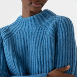 Sunspel Womens Lambswool Chunky Funnel Neck Jumper Blue Jean(Sunspel Womens Lambswool Chunky Funnel Neck Jumper Blue Jean) -Best Clothing Store 0030 sunspel LambswoolChunkyFunnelNeckJumper bluejean2 1800x1800 8308c0ad dc78 42fd 8851 f3bd8298220d