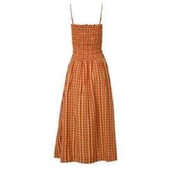 Damson Madder Grace Strappy Midi Dress Orange Margot Gingham(Damson Madder Grace Strappy Midi Dress Orange Margot Gingham) -Best Clothing Store 2DamsonMadderGraceStrappyMidiDressOrangeMargotGingham