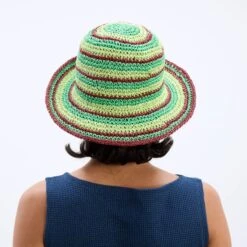 Damson Madder Raffia Bucket Hat Tropical Stripe(Damson Madder Raffia Bucket Hat Tropical Stripe) -Best Clothing Store 3DamsonMadderRaffiaBucketHatTropicalStripe