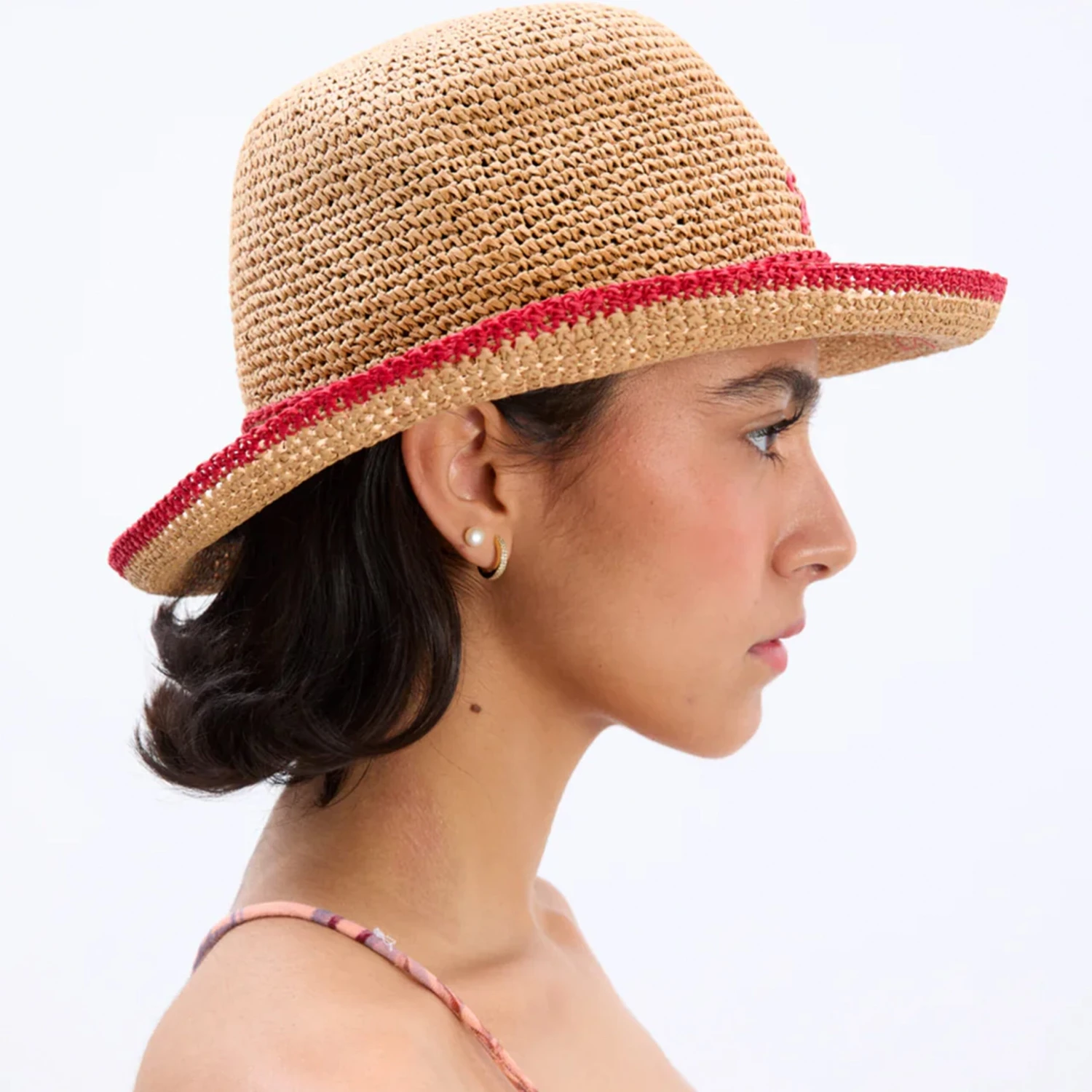 Damson Madder Roll Back Raffia Hat With Red Bow Detail Brown(Damson Madder Roll Back Raffia Hat With Red Bow Detail Brown) 6 Damson Madder Roll Back Raffia Hat With Red Bow Detail Brown(Damson Madder Roll Back Raffia Hat With Red Bow Detail Brown) - Image 4