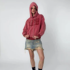 Aries Womens Aged Premium J'adoro Cowboy Hoodie Red(Aries Womens Aged Premium Jadoro Cowboy Hoodie Red) -Best Clothing Store AriesWomensAgedPremiumJ adoroCowboyHoodieRed1