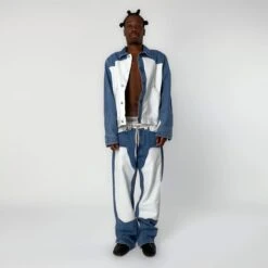 Aries Womens Patchwork Western Carpenter Jacket Blue / White(Aries Womens Patchwork Western Carpenter Jacket Blue White) -Best Clothing Store AriesWomensPatchworkWesternCarpenterJacketBlue White 0000 ARIES SS25ECOM FINAL 194