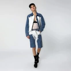 Aries Womens Patchwork Western Carpenter Jacket Blue / White(Aries Womens Patchwork Western Carpenter Jacket Blue White) -Best Clothing Store AriesWomensPatchworkWesternCarpenterJacketBlue White 0001 AriesWomensPatchworkWesternCarpenterJacketBlue