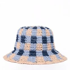 Damson Madder Gingham Straw Bucket Hat Navy & Pale Pink(Damson Madder Gingham Straw Bucket Hat Navy Pale Pink)
