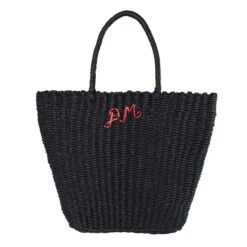 Damson Madder Straw Market Bag With Logo Black(Damson Madder Straw Market Bag With Logo Black)