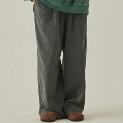 Kappy Pigment Two Tuck Wide Pants Charcoal(Kappy Pigment Two Tuck Wide Pants Charcoal) -Best Clothing Store KappyPigmentTwoTuckWidePantsCharcoal2