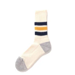 RoToTo Coarse Ribbed Oldschool Crew Socks Navy / Yellow(Rototo Coarse Ribbed Oldschool Crew Socks Navy Yellow)