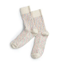 Rototo Kasuri Ribbed Crew Socks Coral / Blue(Rototo Kasuri Ribbed Crew Socks Coral Blue)