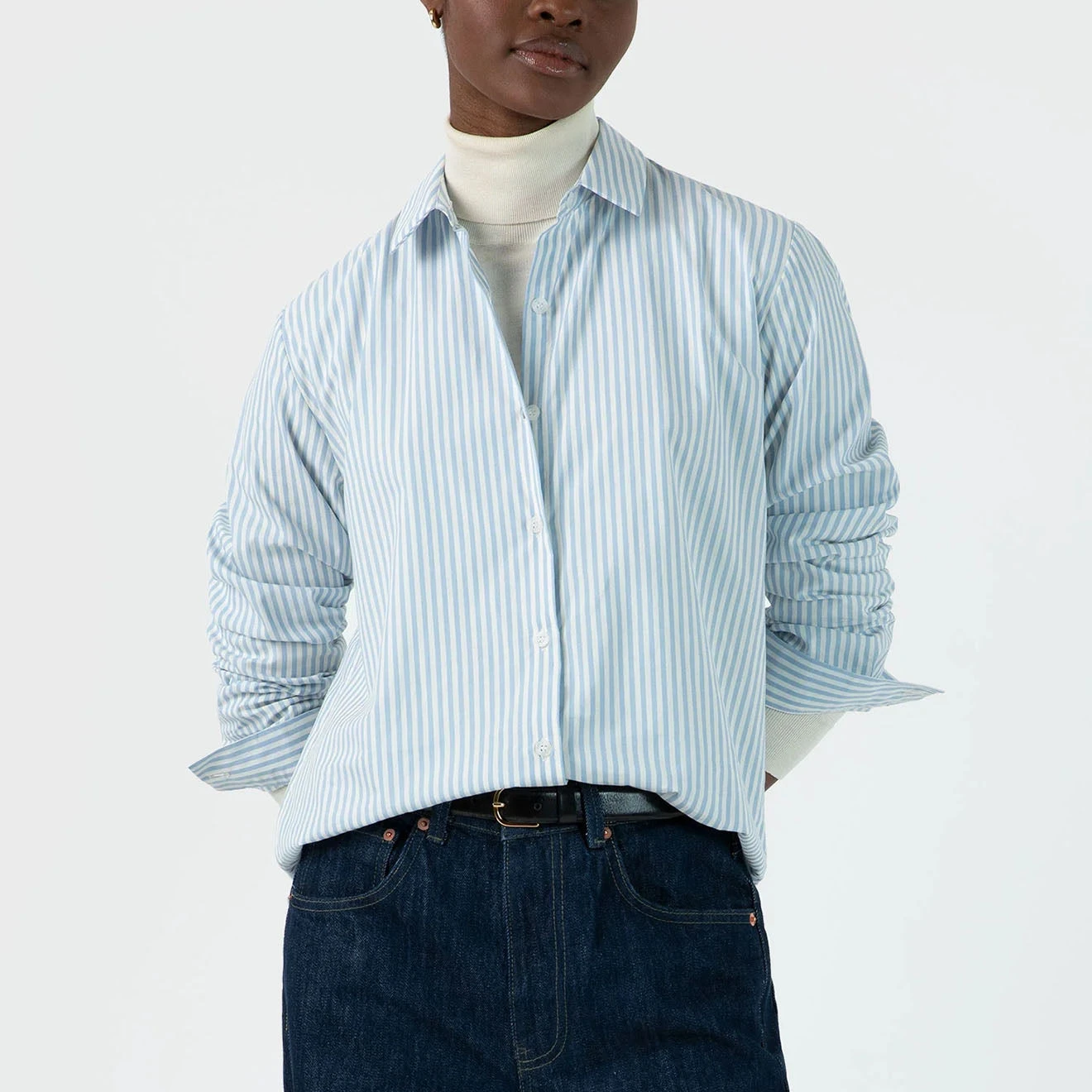 Sunspel Womens Classic Shirt Blue/Ecru Stripe(Sunspel Womens Classic Shirt Blue Ecru Stripe) 4 Sunspel Womens Classic Shirt Blue/Ecru Stripe(Sunspel Womens Classic Shirt Blue Ecru Stripe) - Image 2