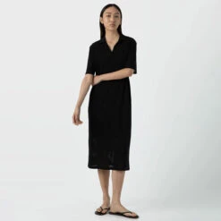 Sunspel Womens Lace Mesh Polo Dress Black(Sunspel Womens Lace Mesh Polo Dress Black) -Best Clothing Store SunspelWomensLaceMeshPoloDressBlack1