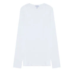 Sunspel Womens Ribbed Long Sleeve T-Shirt White(Sunspel Womens Ribbed Long Sleeve T Shirt White)